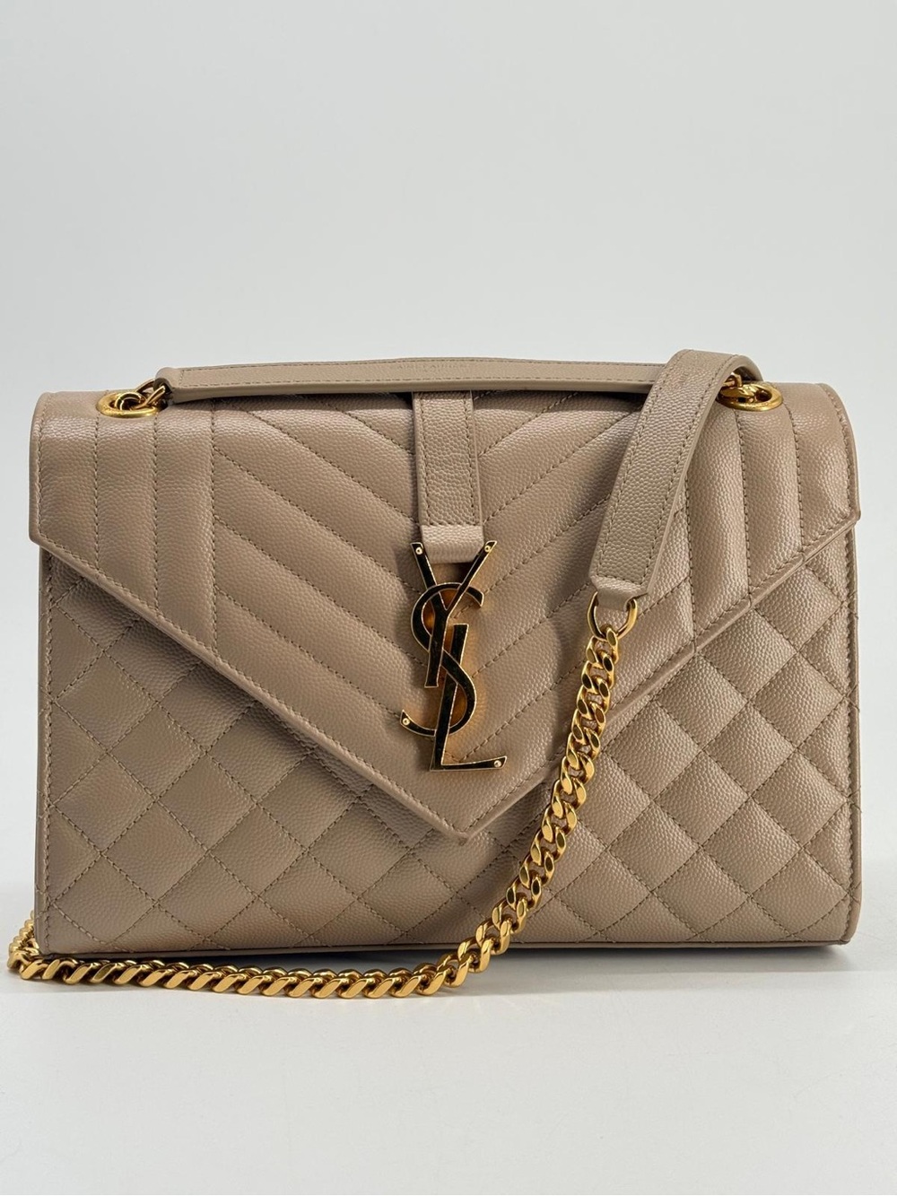 Saint Laurent Envelope Medium In Quilted Grain De Poudre Embossed  Leather Bag